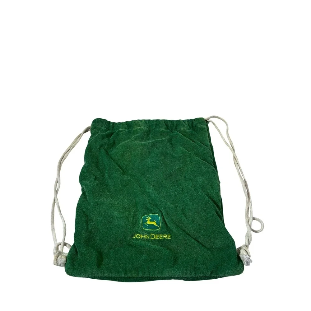 John Deere Drawstring Backpack OS Green Velour Embroidered Logo Unisex